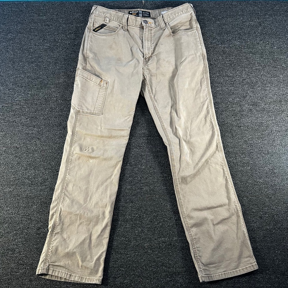 Ariat Rebar M4 Relaxed Straight Mens 35x34 Khaki Good DuraStretch Work Pants